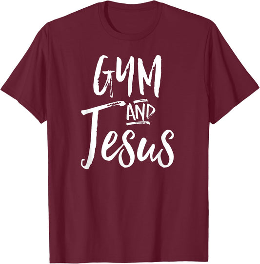 Gym And Jesus Shirt Christian Exercise Workout Yoga T-Shirt - T-Shirt | Maroon