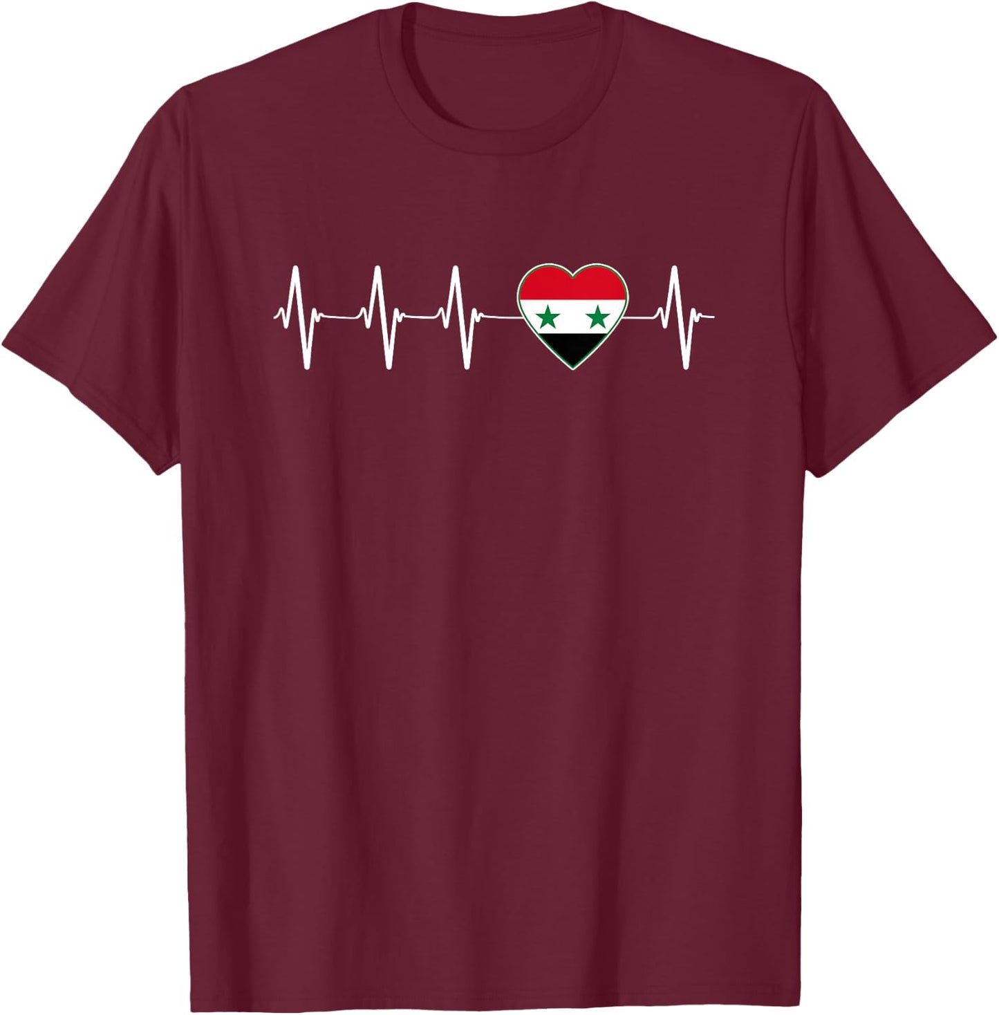 Syrian Heartbeat I Love Syria Flag Country Gift T-Shirt - T-Shirt | Maroon