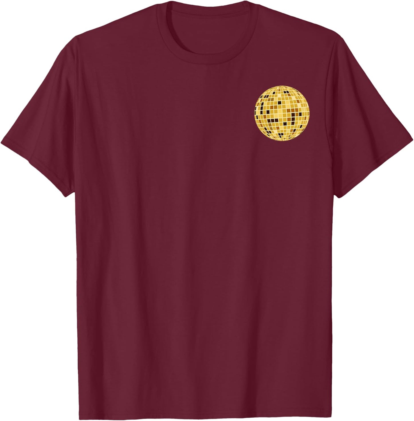 Golden Disco Mirror Ball Retro 70s 80's Pocket Print T-Shirt - T-Shirt | Maroon
