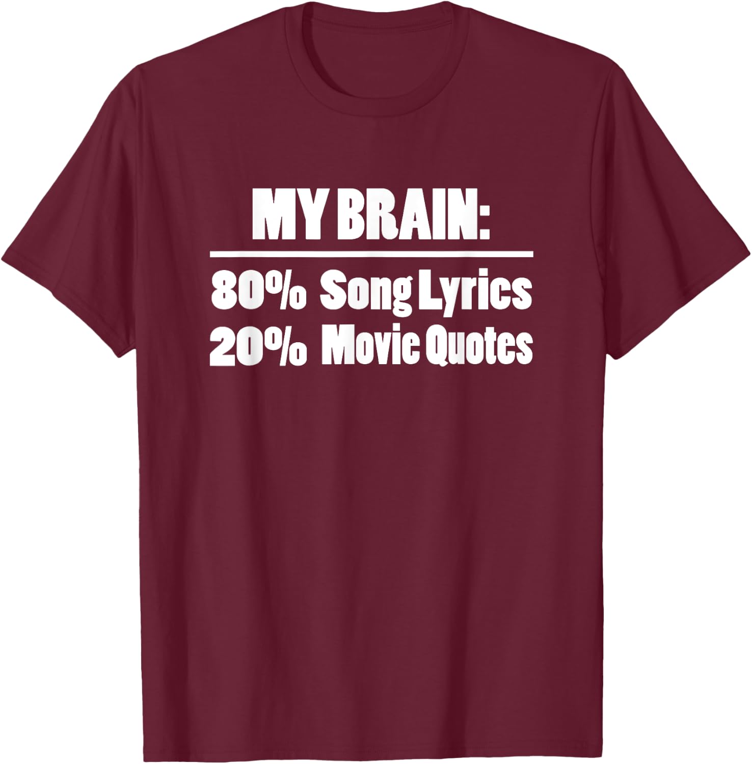 My Brain is 80% Song Lyrics 20% Movie Quotes Funny T-Shirt - T-Shirt | Maroon