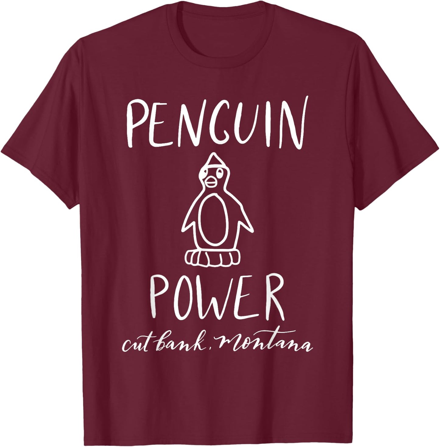 Penguin Power Cut Bank Montana Women's Men's Youth T-Shirt - T-Shirt | Maroon