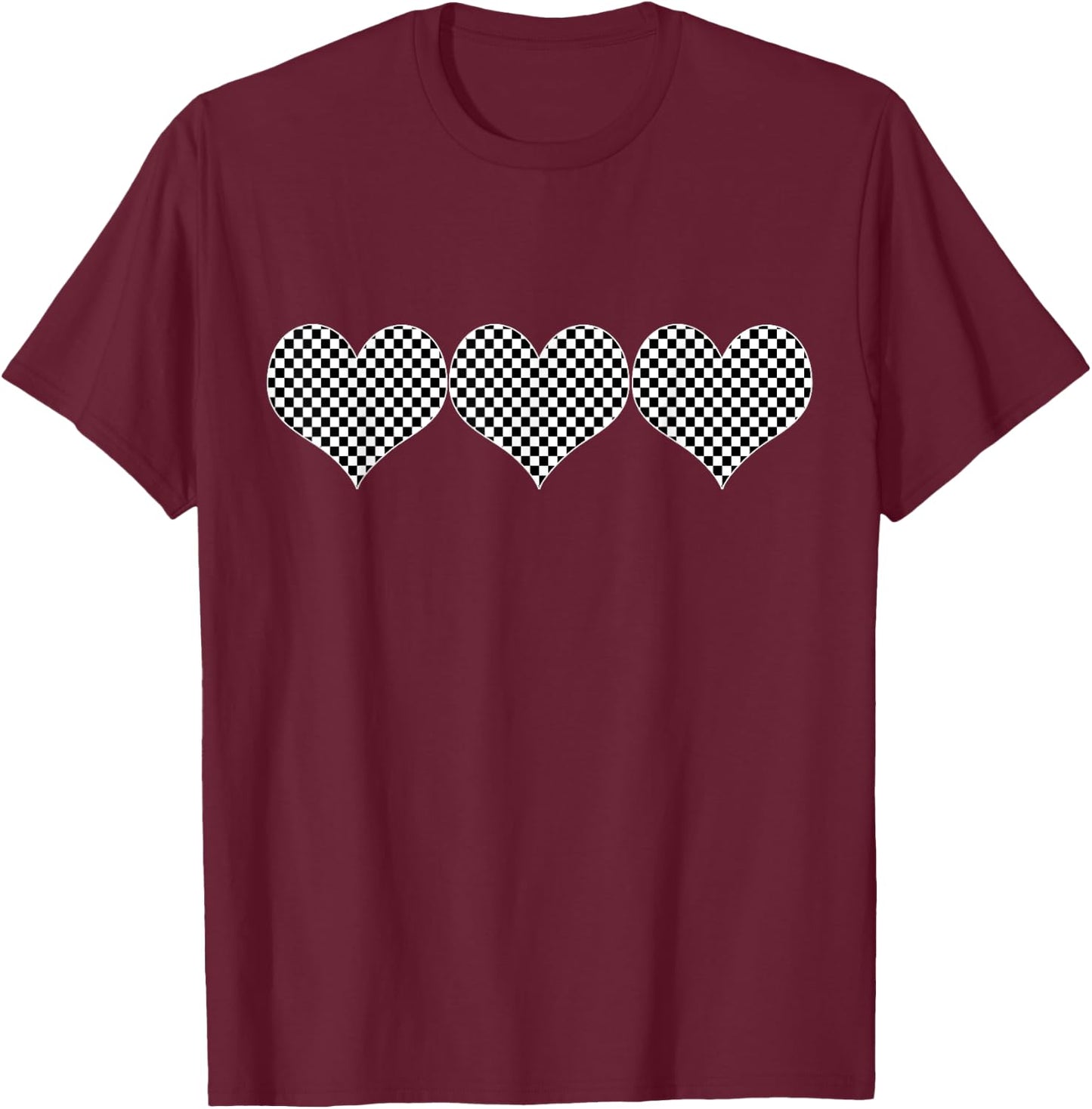 Checkered Hearts Skate & Surf Kids,Teens & Adults T-Shirt - T-Shirt | Maroon