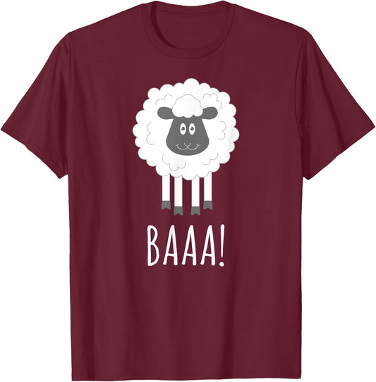 Baa Baaa Cute Fluffy Sheep Lovers Cartoon Shirt T-Shirt - T-Shirt | Maroon