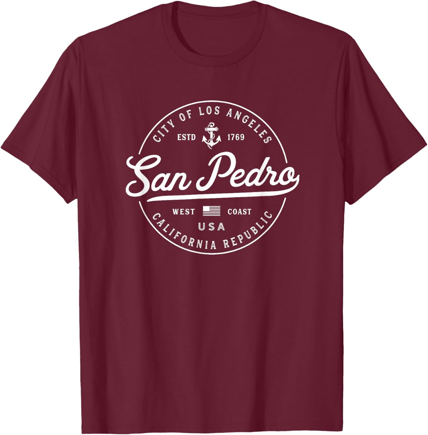 San Pedro California Souvenirs & Gifts Nautical Anchor , -Youth, Black, Small, Short Sleeve T-Shirt - T-Shirt | Maroon