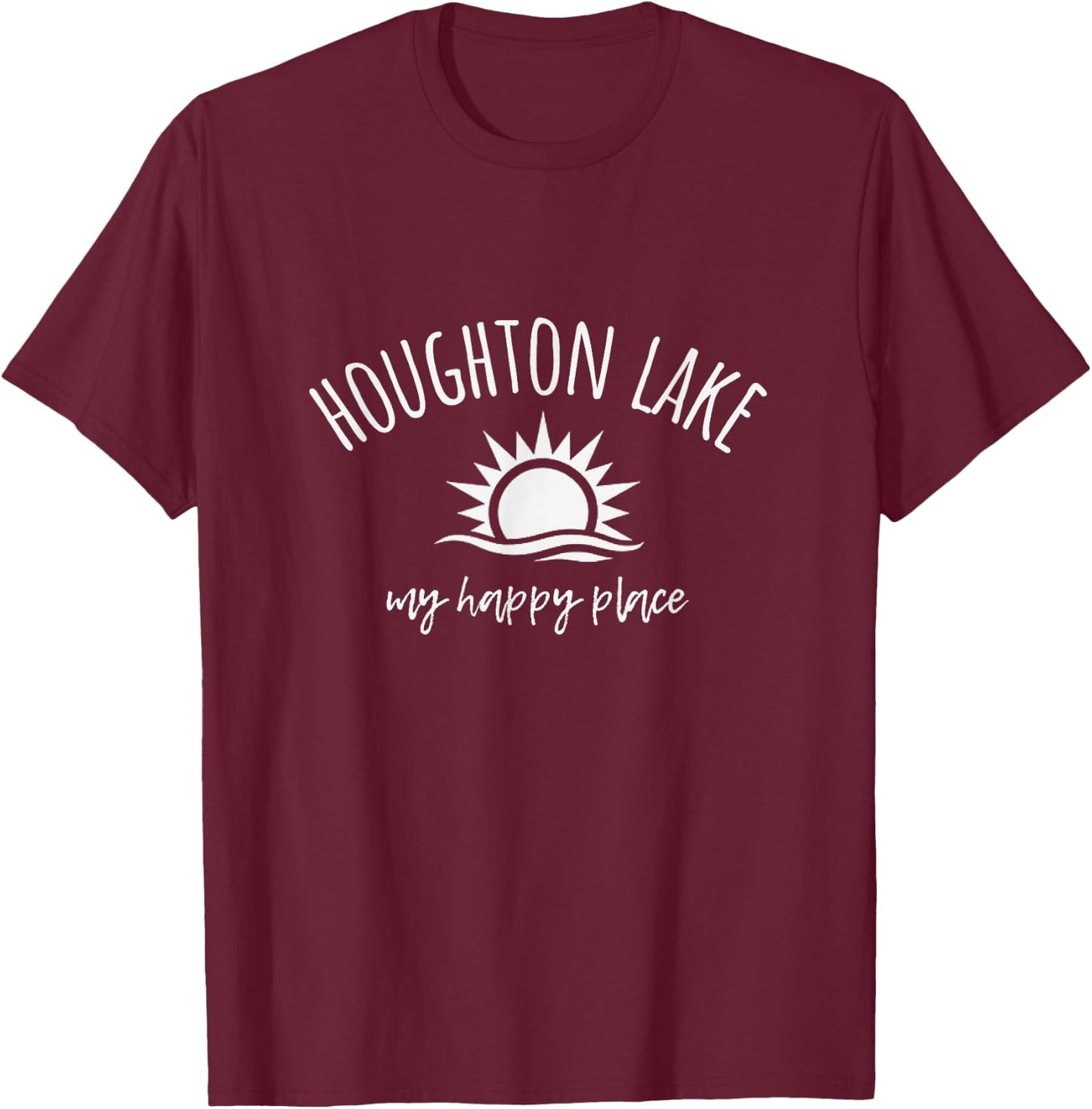Houghton Lake My Happy Place MI Boating Fishing Camping T-Shirt - T-Shirt | Maroon
