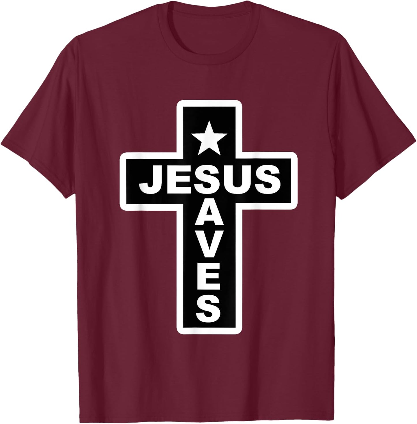 Jesus Saves Christian Faith Bible Cross T-Shirt - T-Shirt | Maroon