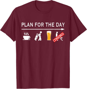 Funny Golfing Shirt Plan For The Day Coffee Golf Beer Sex T-Shirt - T-Shirt | Maroon