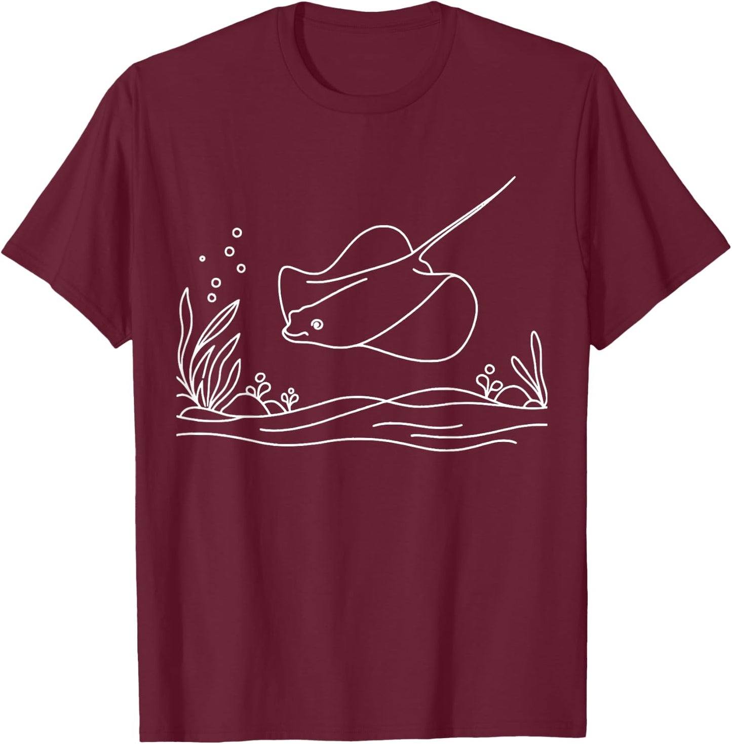 Line Art Fish & Ichthyologist Cownose Ray T-Shirt - T-Shirt | Maroon