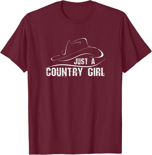 Just a Country Girl Cowboy hat T-Shirt - T-Shirt | Maroon