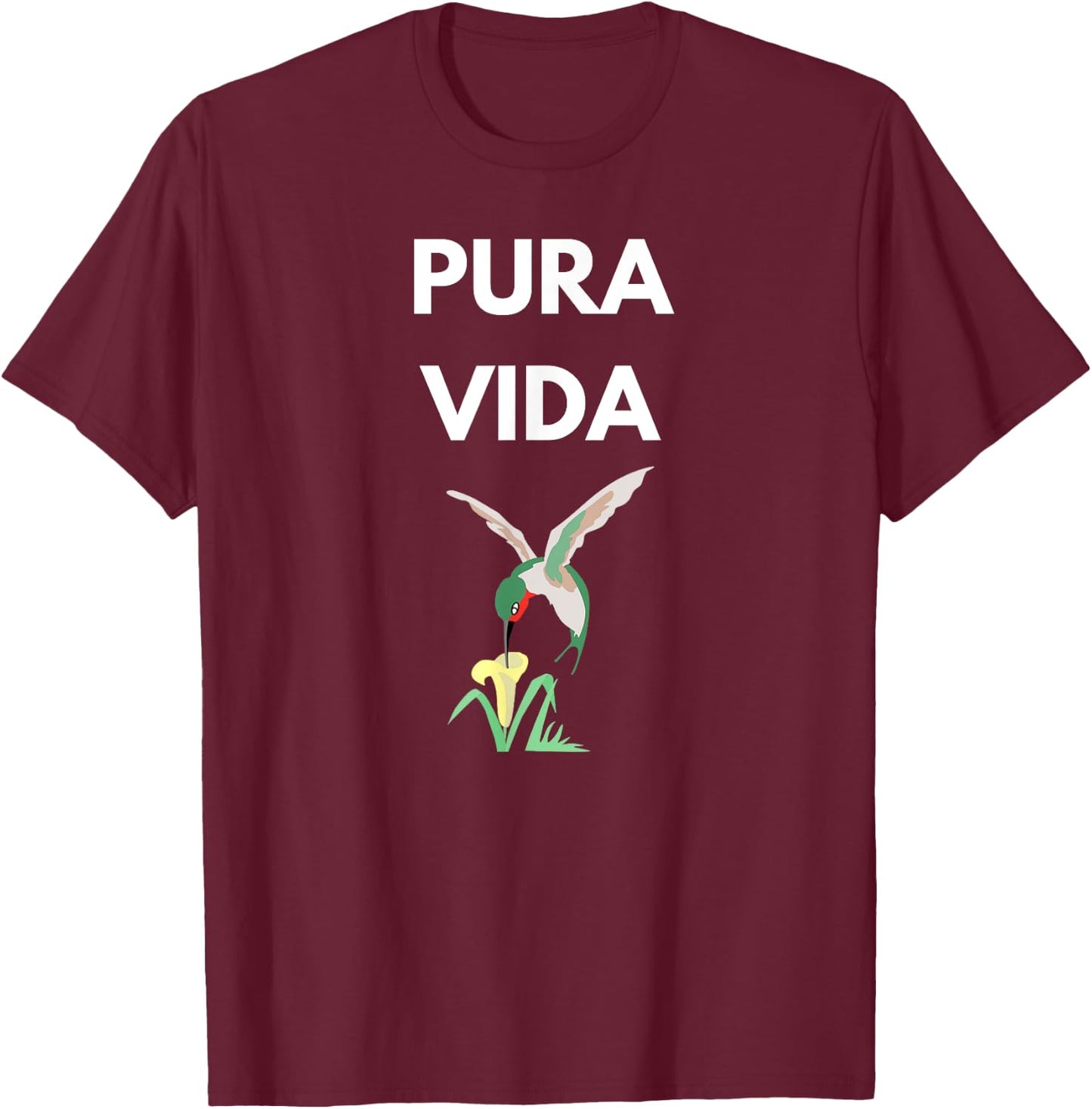 Pura Vida Costa Rica Pure Life Hummingbird T-Shirt - T-Shirt | Maroon