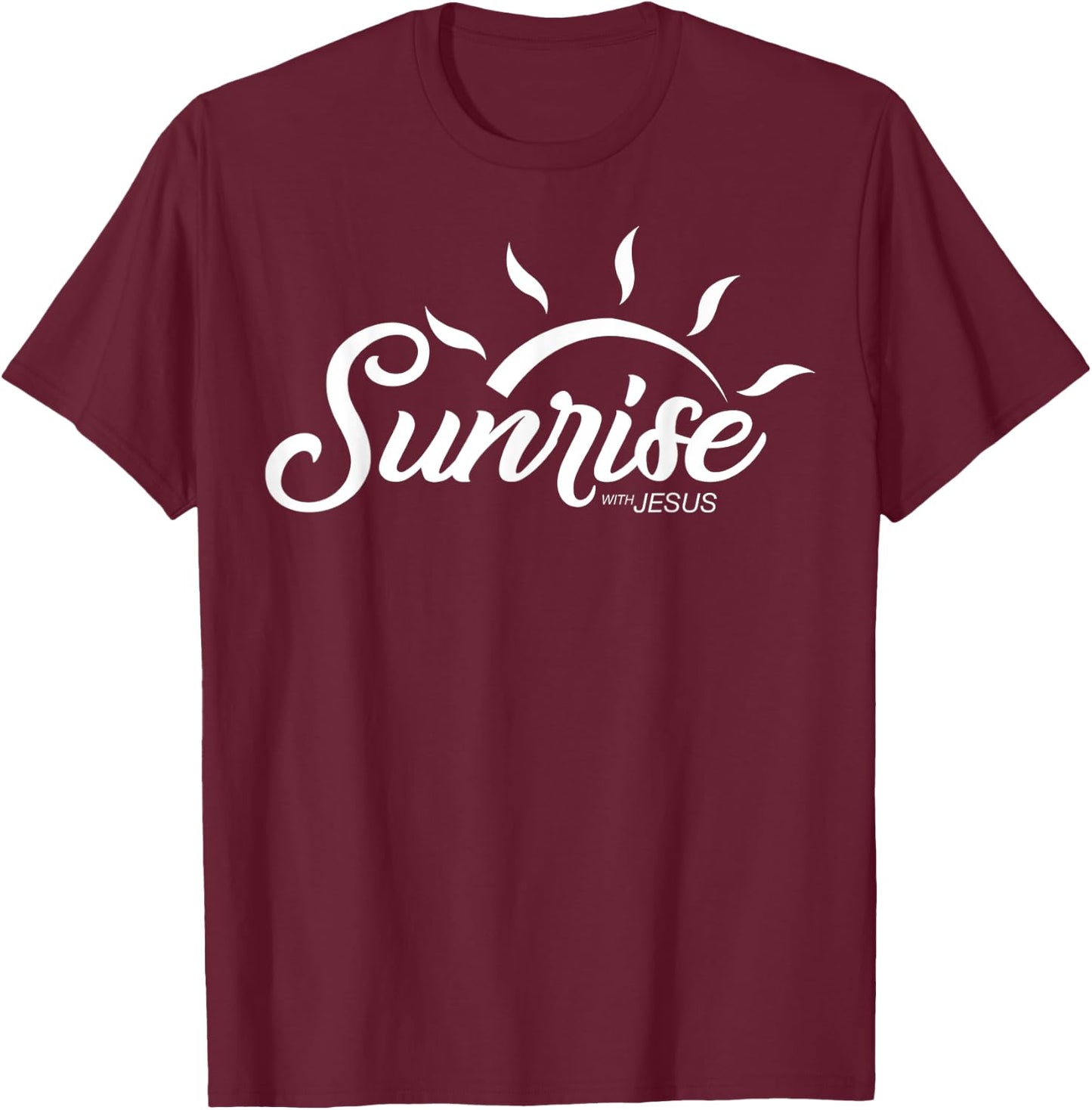 Sunrise with Jesus (Logo in White) T-Shirt - T-Shirt | Maroon