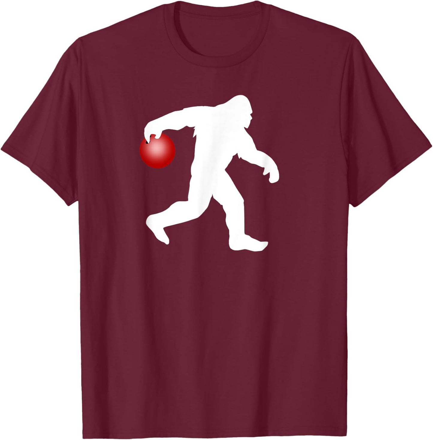 Funny Bigfoot Bowling Shirt, Novelty T-Shirt - T-Shirt | Maroon