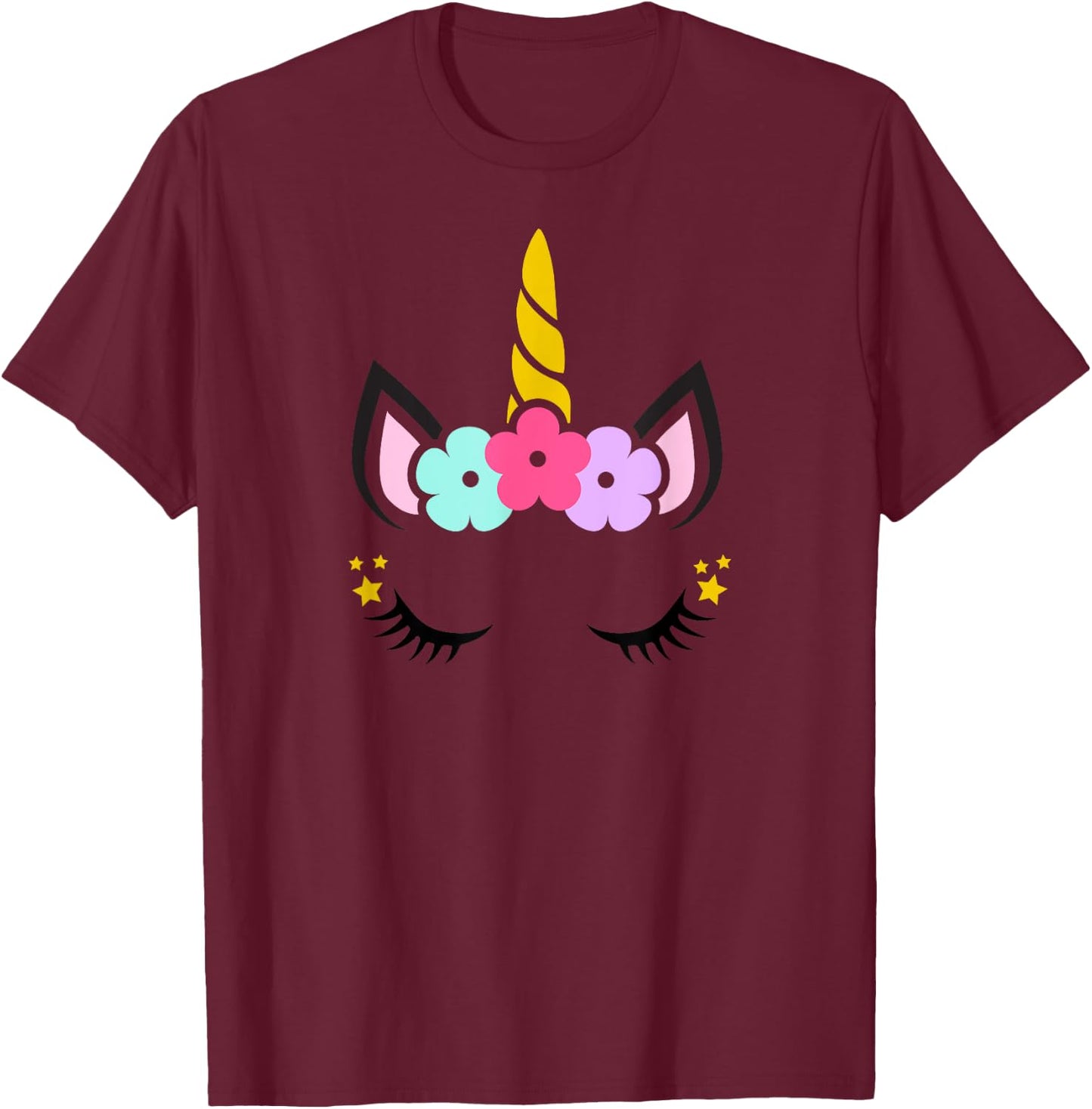 Unicorn Face Birthday T-Shirt - T-Shirt | Maroon