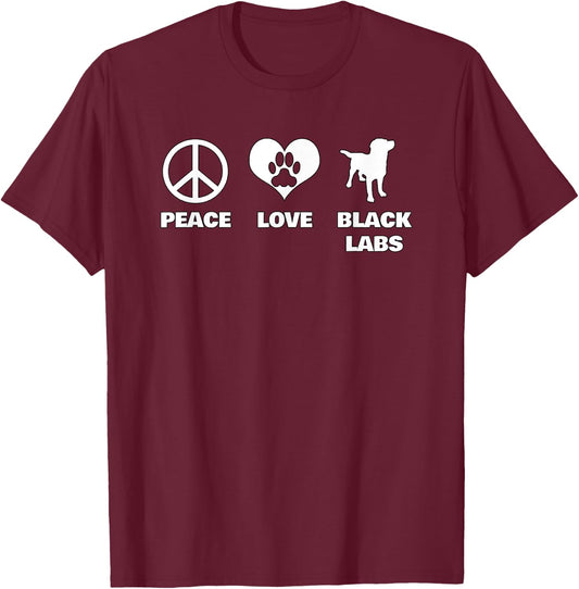 Peace Love Black Labs Funny Black Labrador T-Shirt - T-Shirt | Maroon