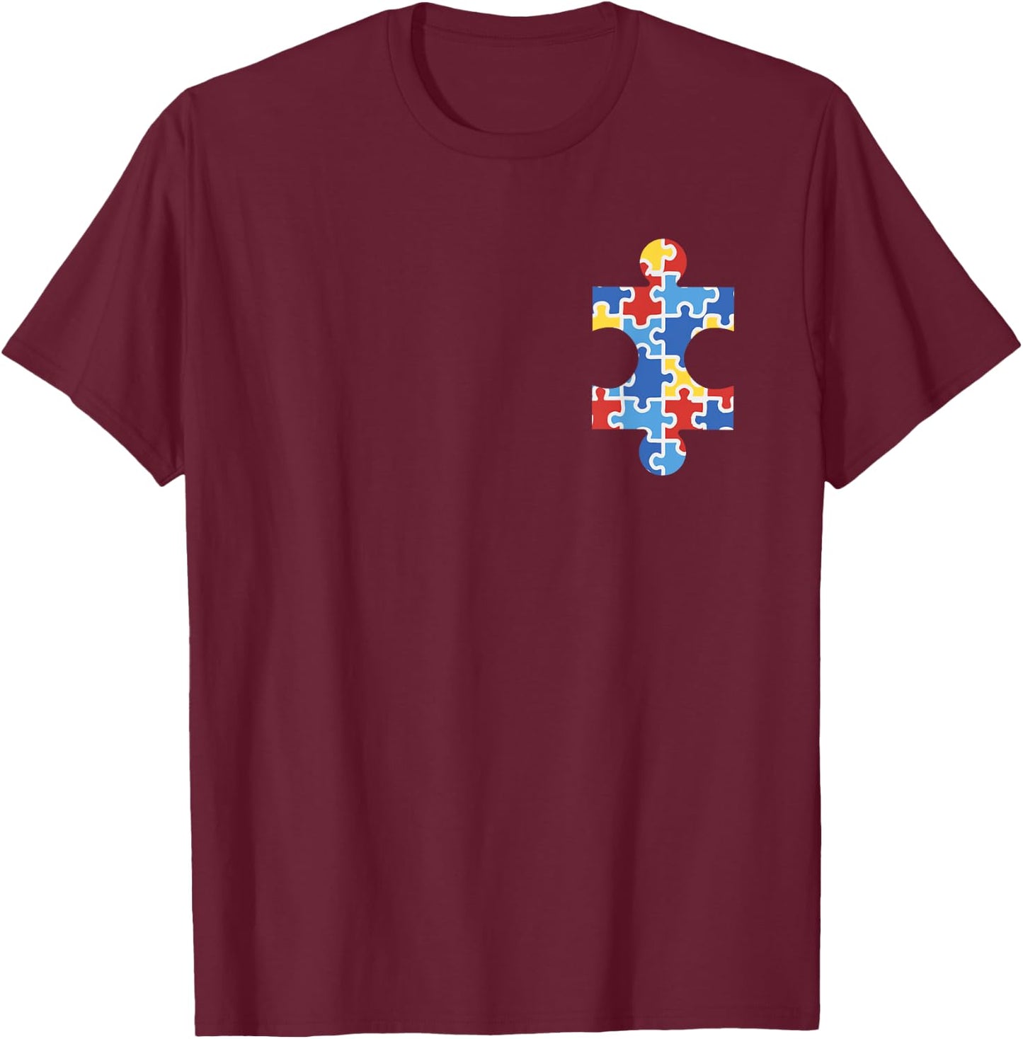 Autism Awareness Puzzle Piece Pocket Shirt Autistic Gift T-Shirt - T-Shirt | Maroon