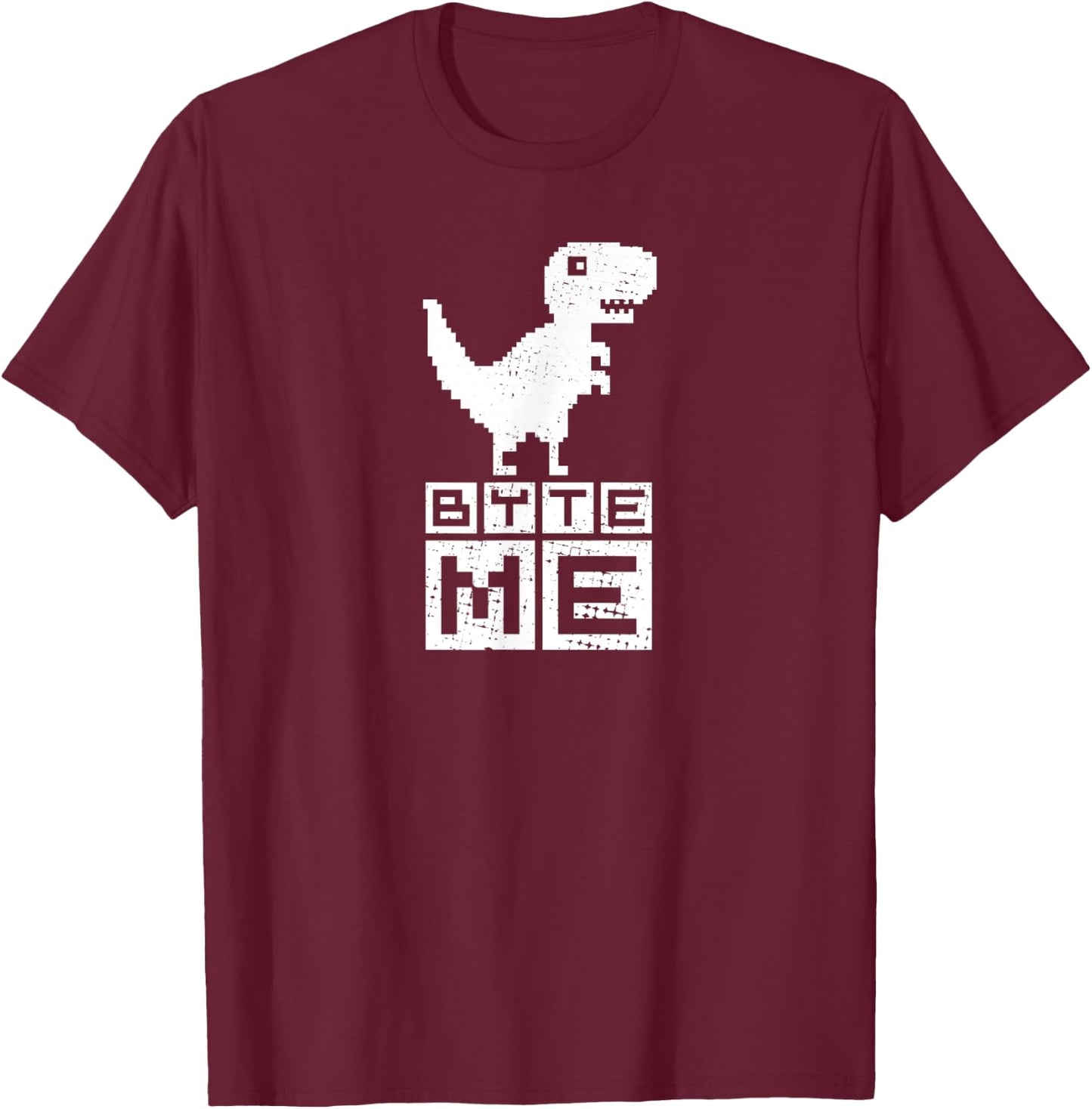 Byte Me Cute Pixel Dinosaur for Coding Geeks T-Shirt - T-Shirt | Maroon