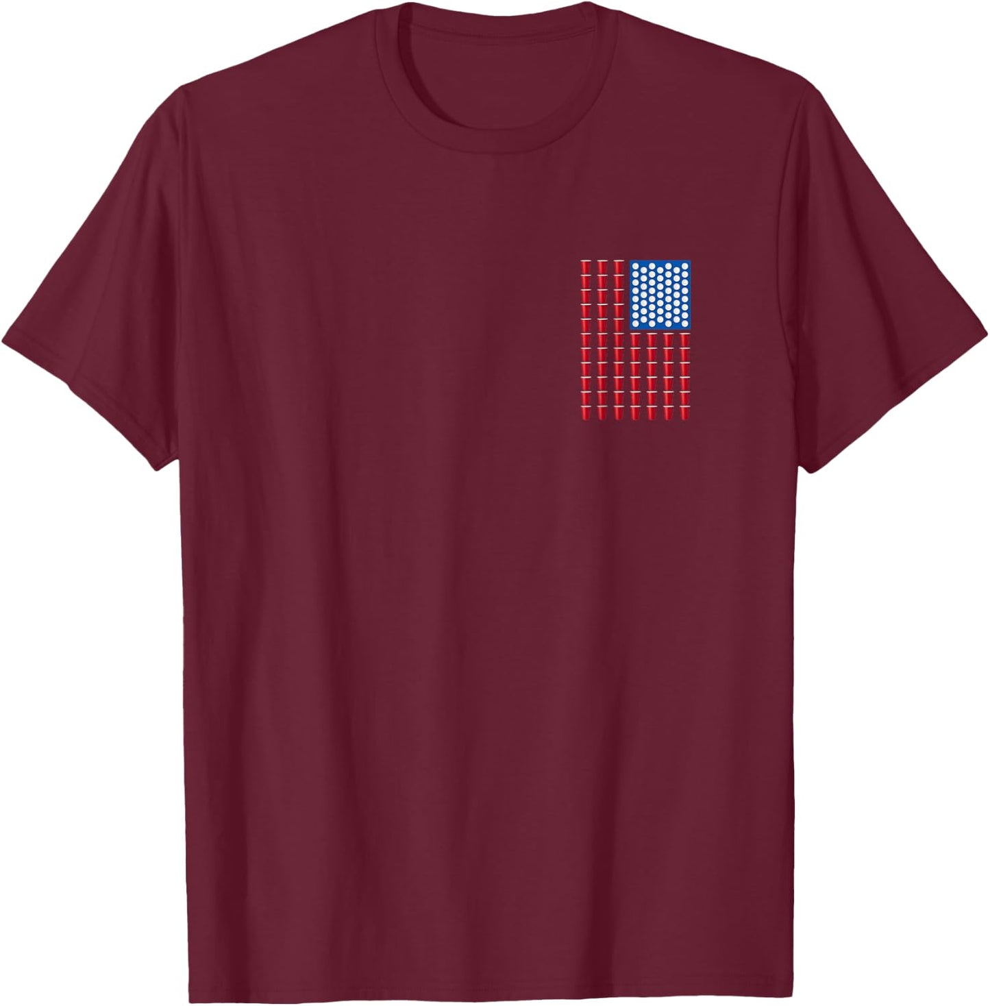 Beer Pong Red Solo Cup American Flag USA Women Men T-Shirt - T-Shirt | Maroon