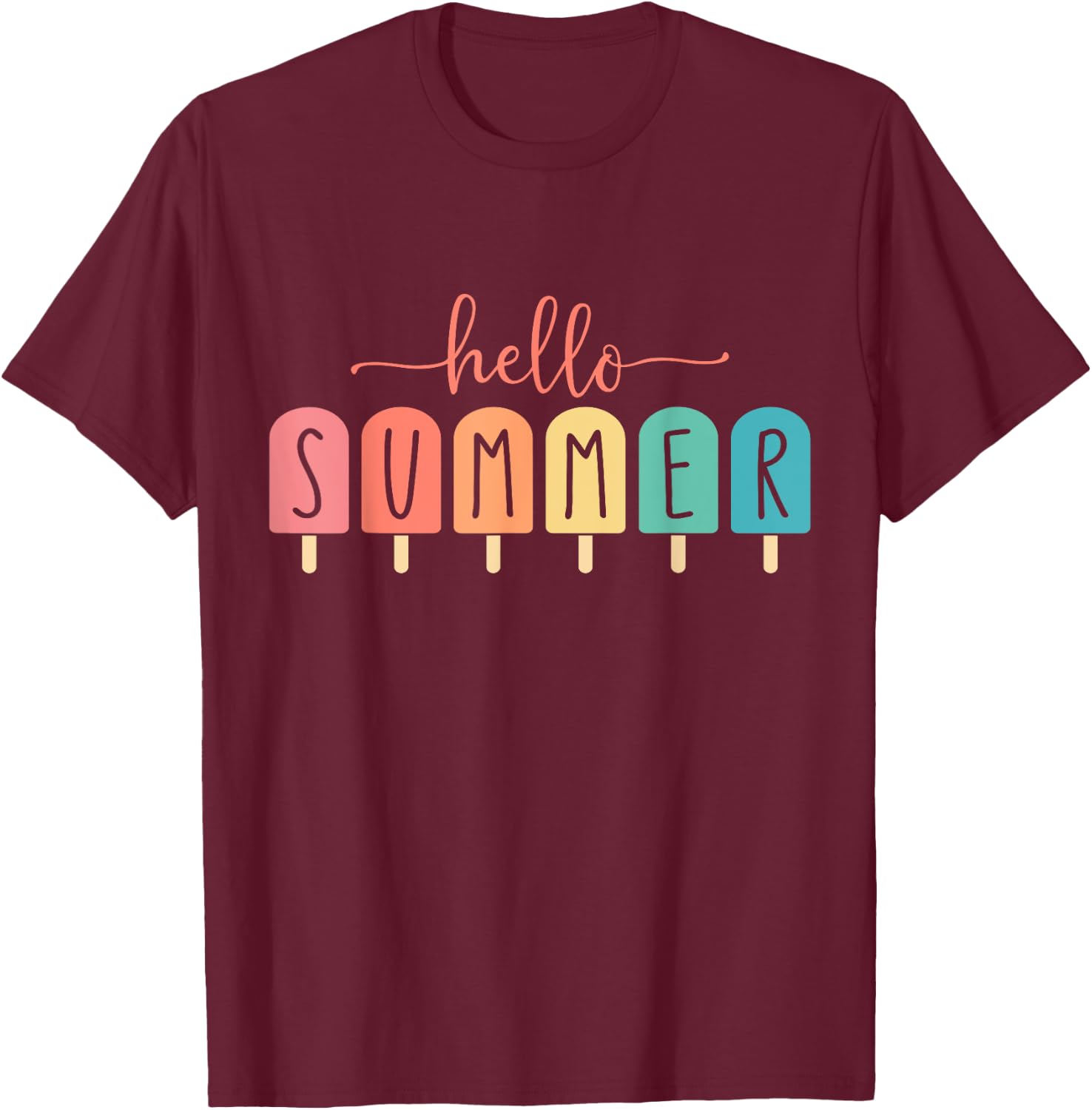 Hello Summer Vacation Ice Cream Popsicle Ice Lolly Gift Men Women Girls Kids T-Shirt - T-Shirt | Maroon