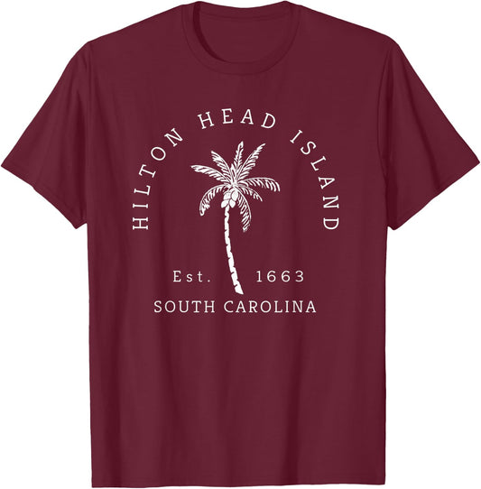 Original Hilton Head Island Palm Tree Novelty Art Surf T-Shirt - T-Shirt | Maroon