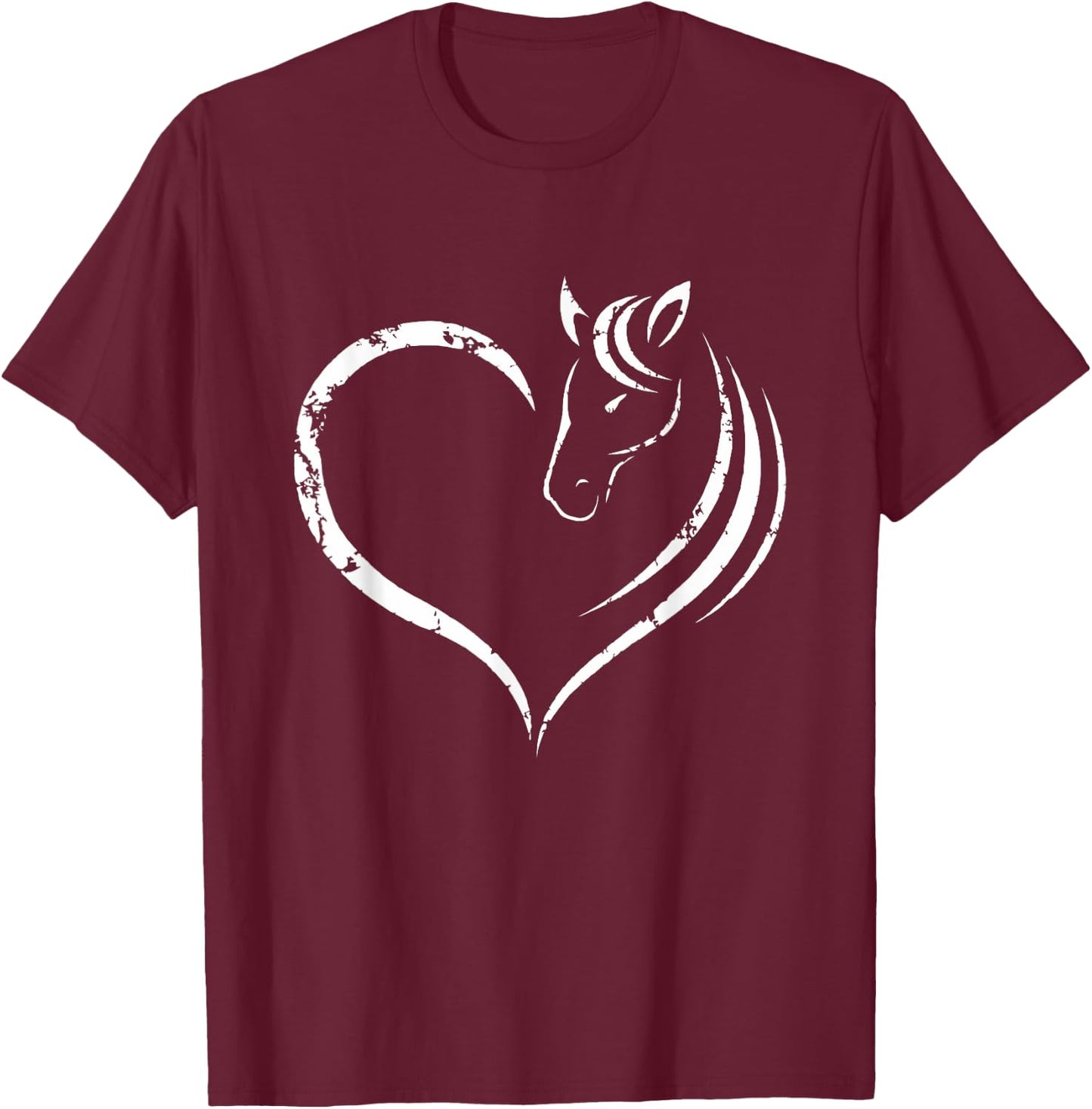 Horse Head Inside Heart Women Ladies Teens Gift T-Shirt - T-Shirt | Maroon