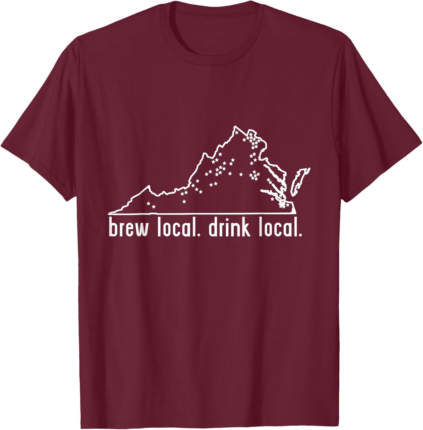 Virginia State Brewery Map - Craft Beer Graphic T-Shirt - T-Shirt | Maroon