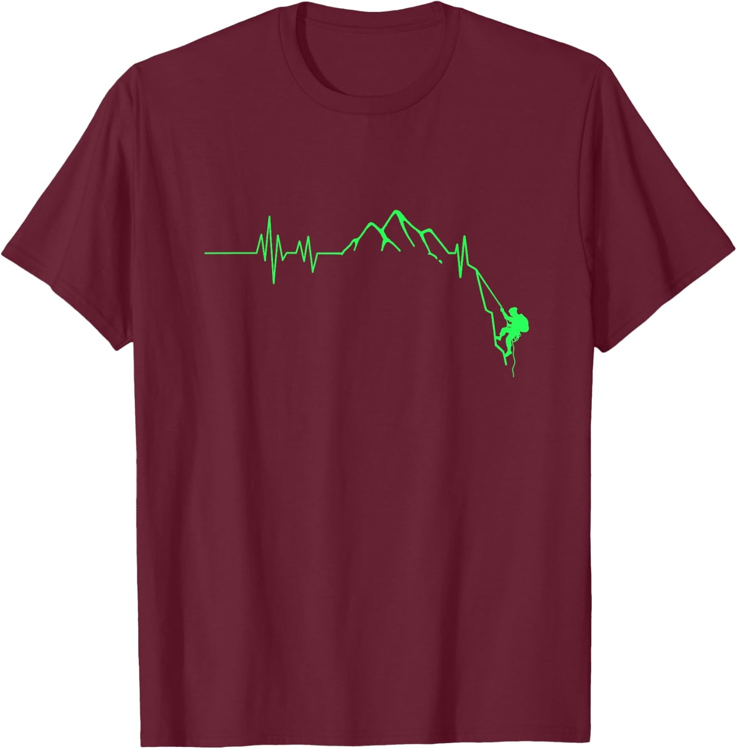 Rock Climbing Heartbeat Gift Print Climbing T-Shirt - T-Shirt | Maroon