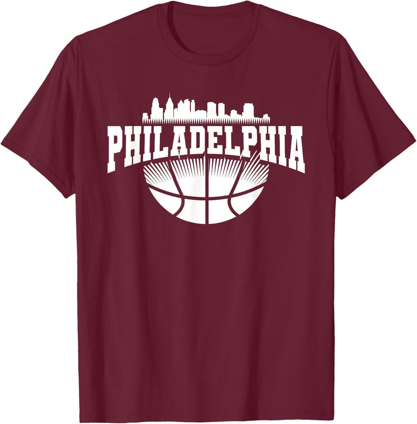 Retro Philadelphia Skyline Souvenir Themed Sports Fan Icon T-Shirt - T-Shirt | Maroon