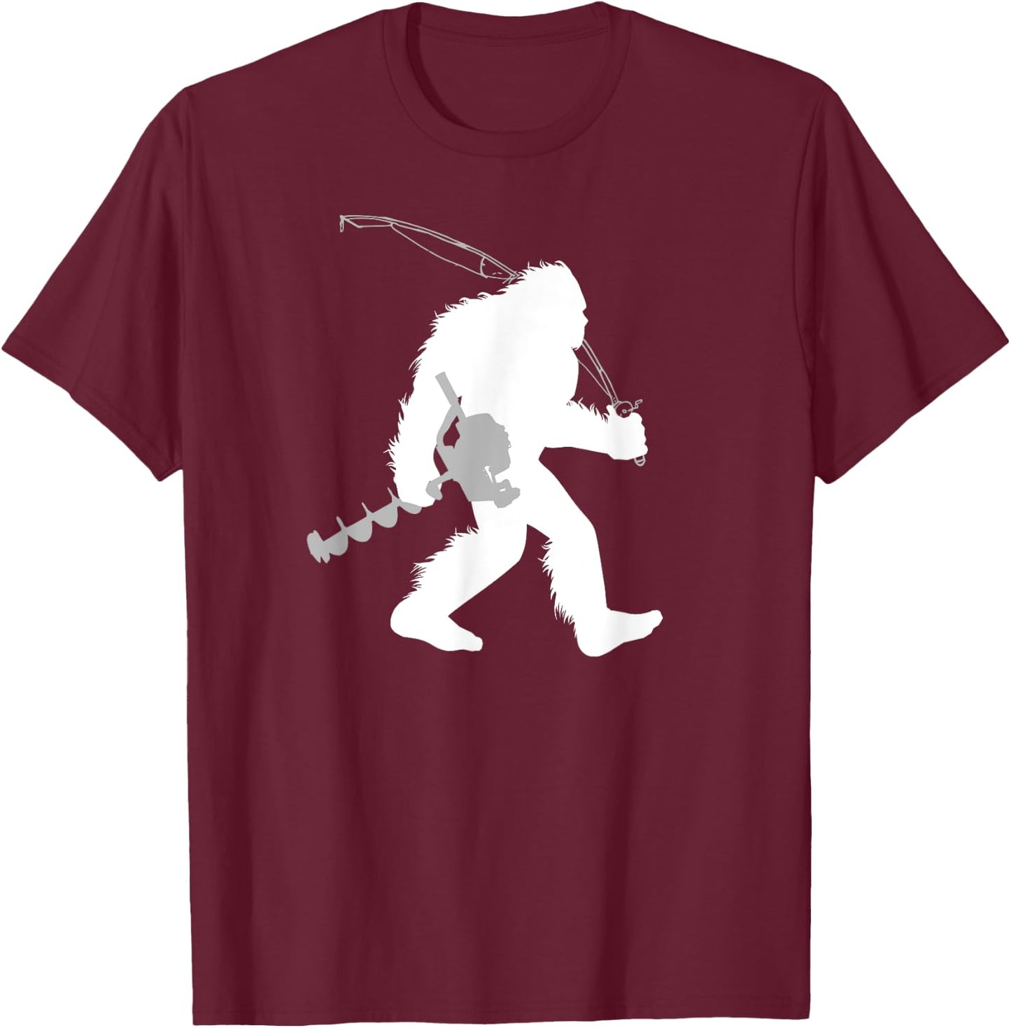 Yeti Bigfoot Ice Fishing , Black, Small, Men's, Short Sleeve, Classic Fit, Casual Classic, Fish Theme, Fishing Occasion T-Shirt - T-Shirt | Maroon