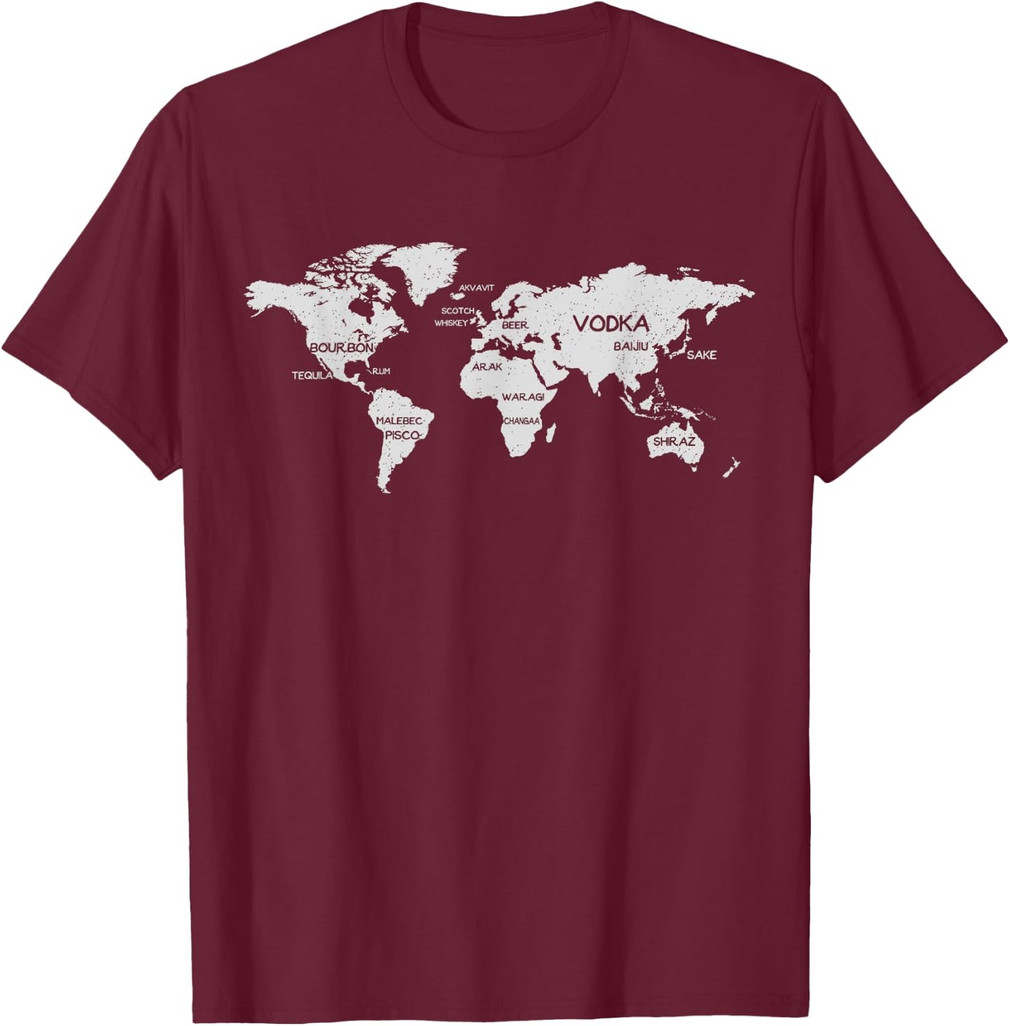 International Alcohol Map Drinking Around the World T-Shirt - T-Shirt | Maroon