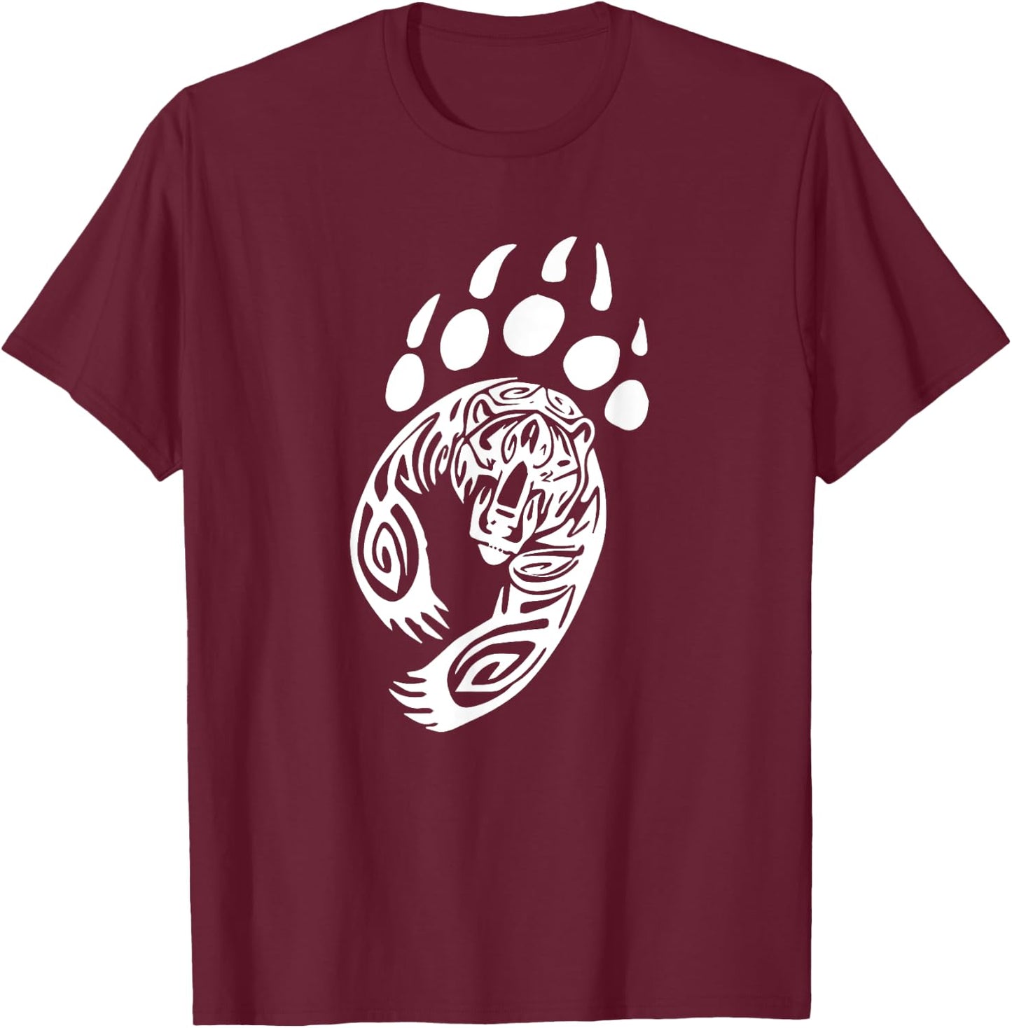 Bear Paw Tribal Grizzly Black Papa Momma Tattoo Style Art T-Shirt - T-Shirt | Maroon