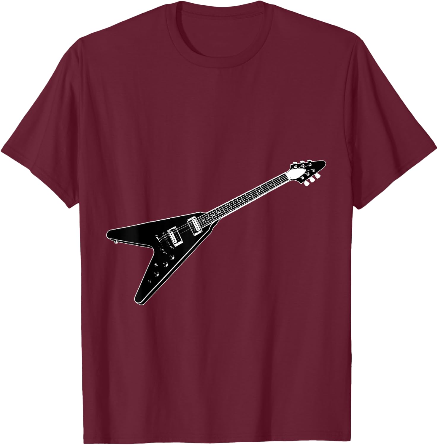 Flying V Guitar Hard Rock Heavy Death Nu Metal Music Band T-Shirt - T-Shirt | Maroon