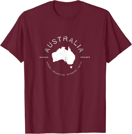 Australia Travel Souvenir Vintage Retro - -Adults, Black, Small, Short Sleeve T-Shirt - T-Shirt | Maroon