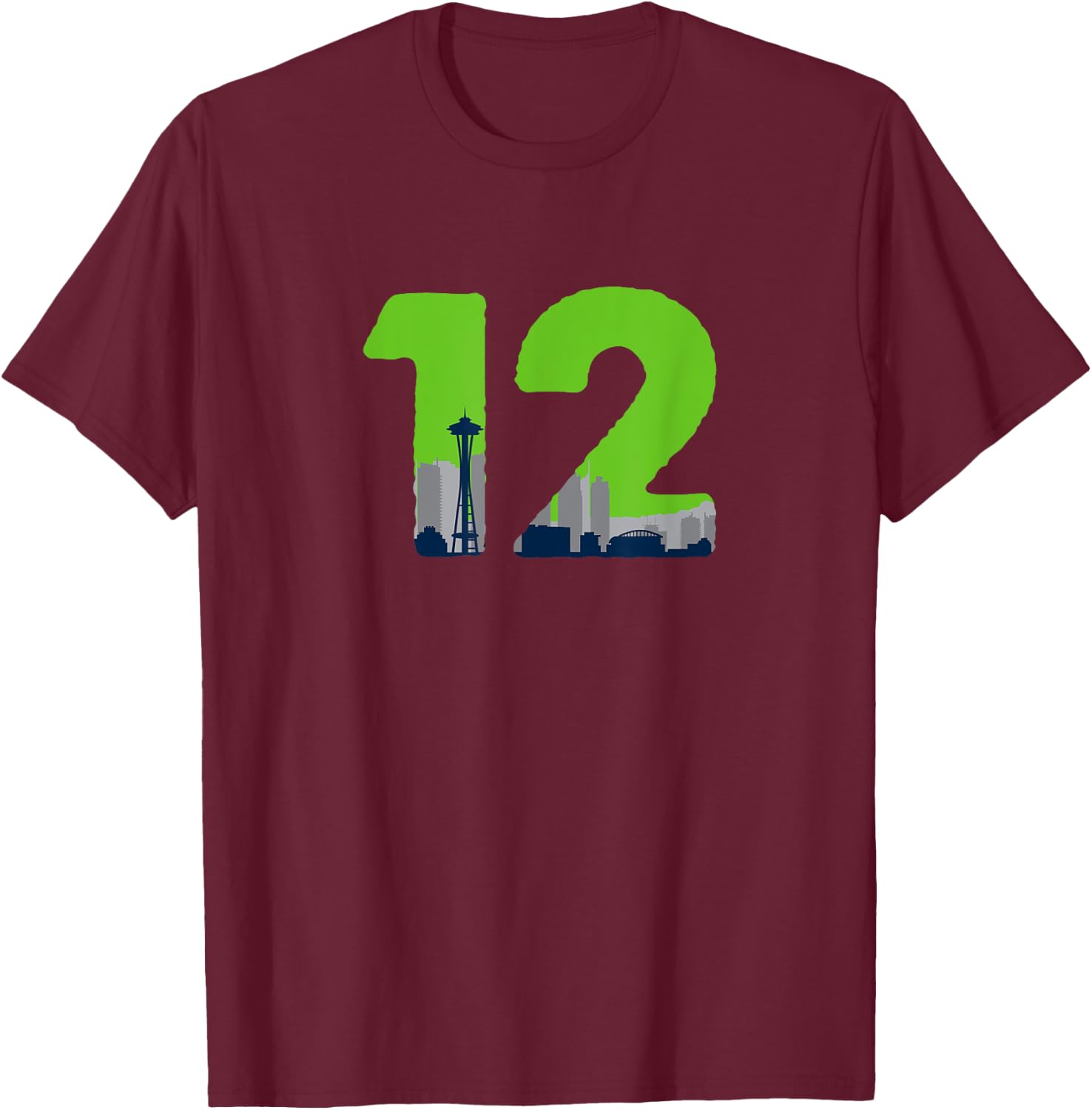 12 Seattle Sports Fan Skyline T-Shirt - T-Shirt | Maroon