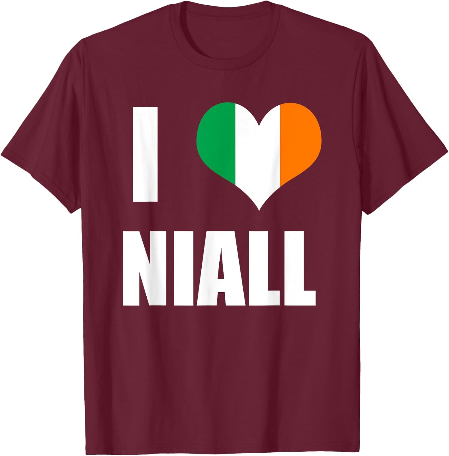 I Love Niall - Ireland Flag Heart T-Shirt - T-Shirt | Maroon