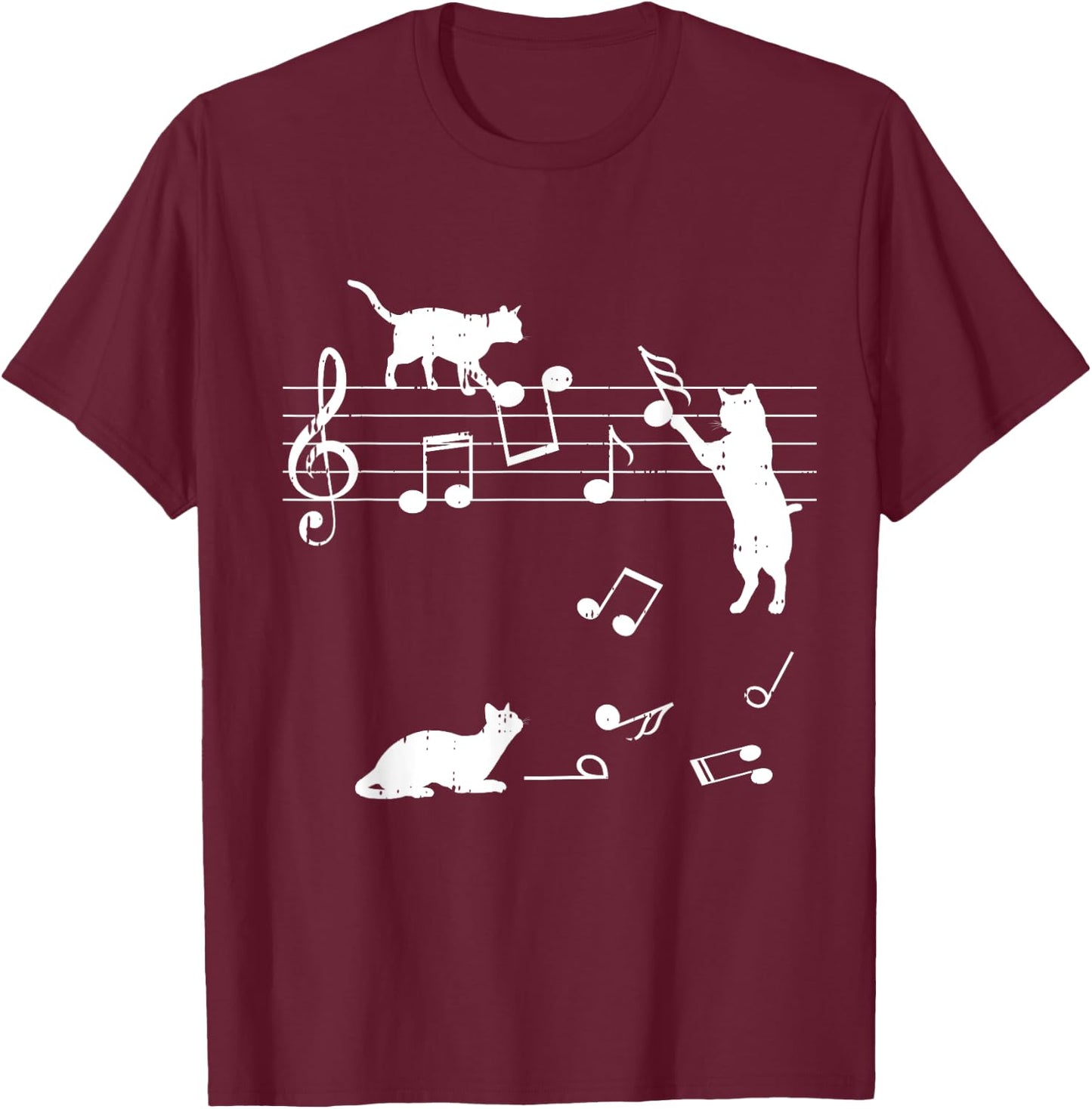 Cats Musical Notes Funny Music Lover Outfit Gift T-Shirt - T-Shirt | Maroon