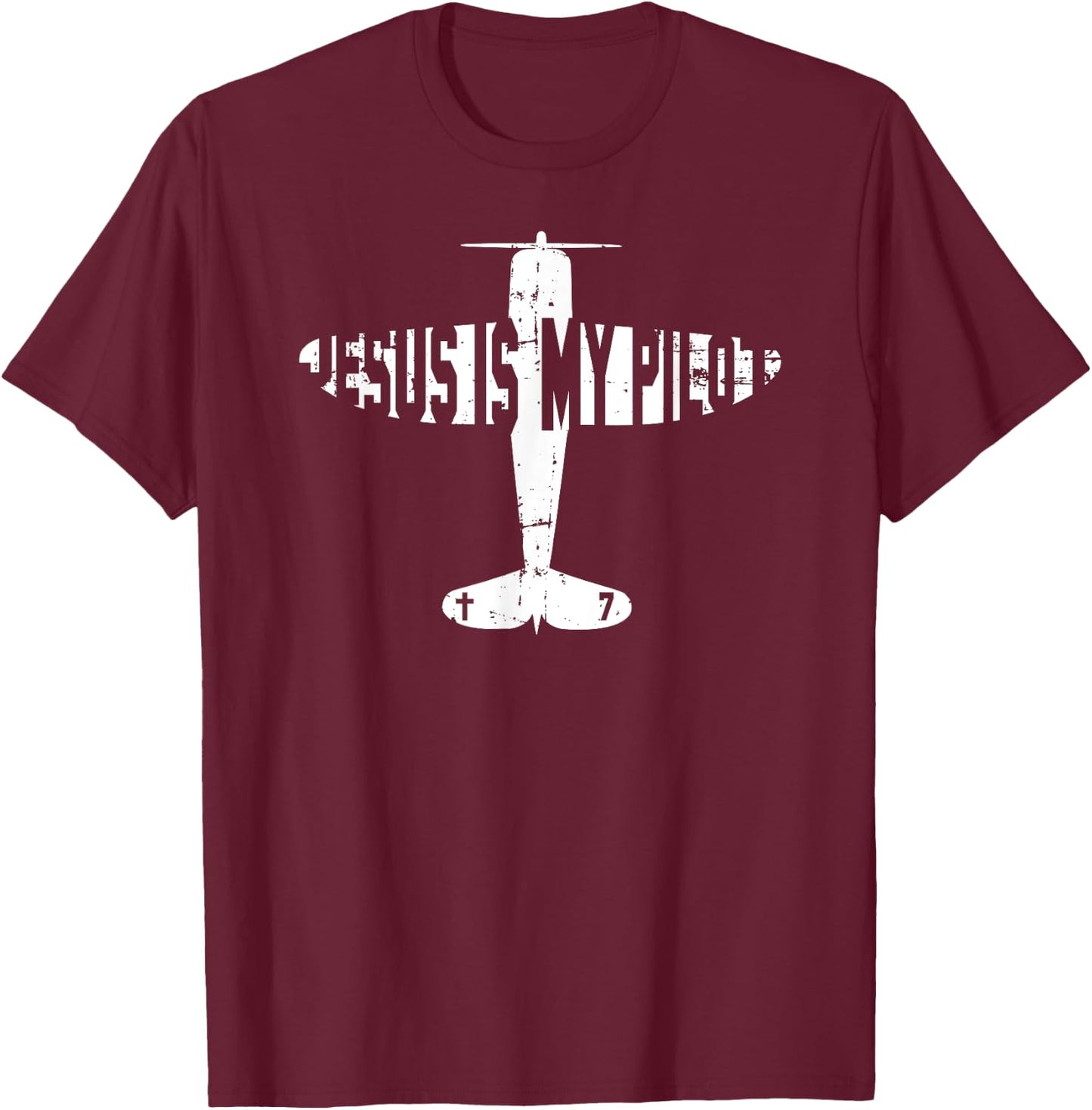 Jesus Is My Pilot - Christian Airplane T Shirt T-Shirt - T-Shirt | Maroon