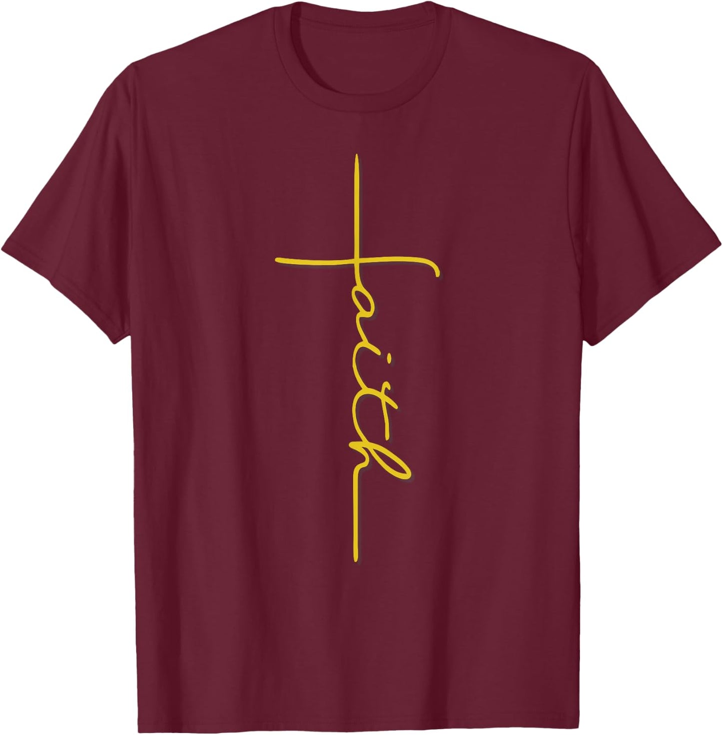 Men Women Youth Faith Cross Christian Handwriting T-Shirt - T-Shirt | Maroon