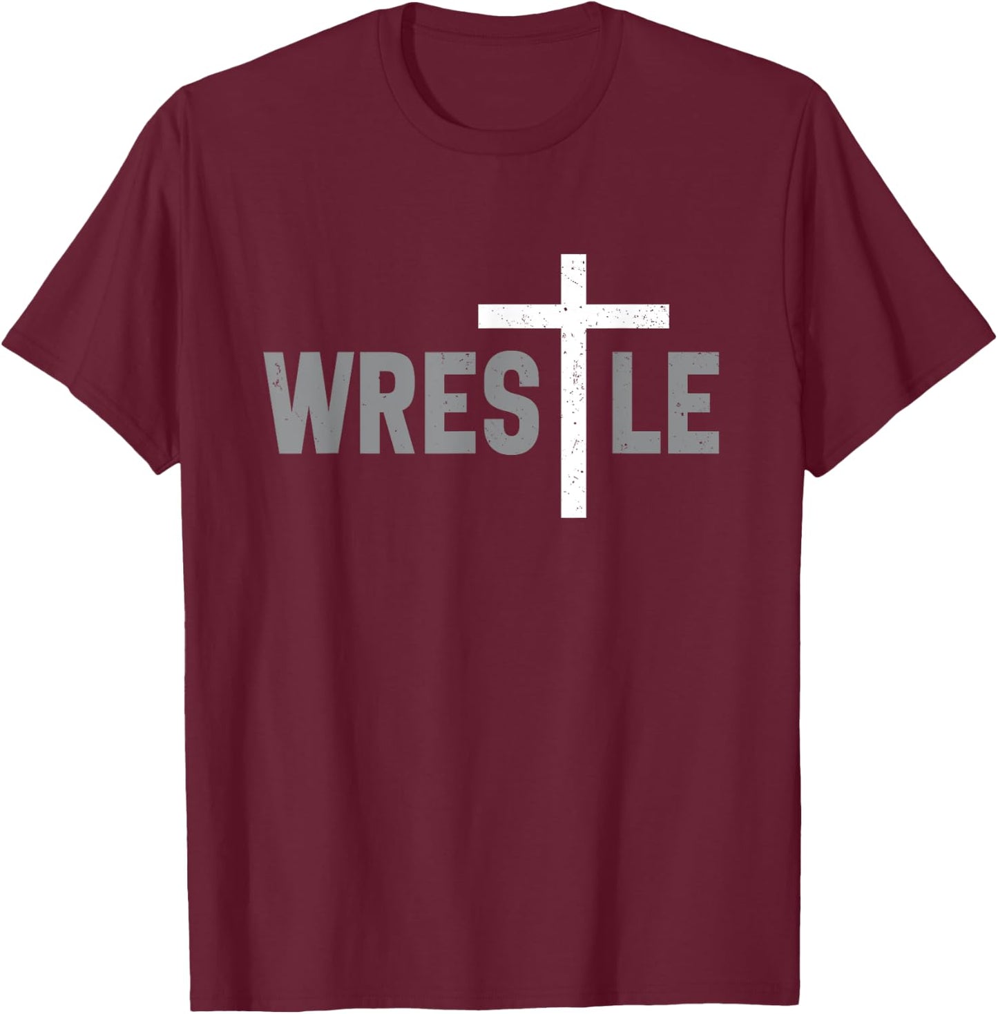 Wrestle Christian Wrestler Cross T-Shirt - T-Shirt | Maroon
