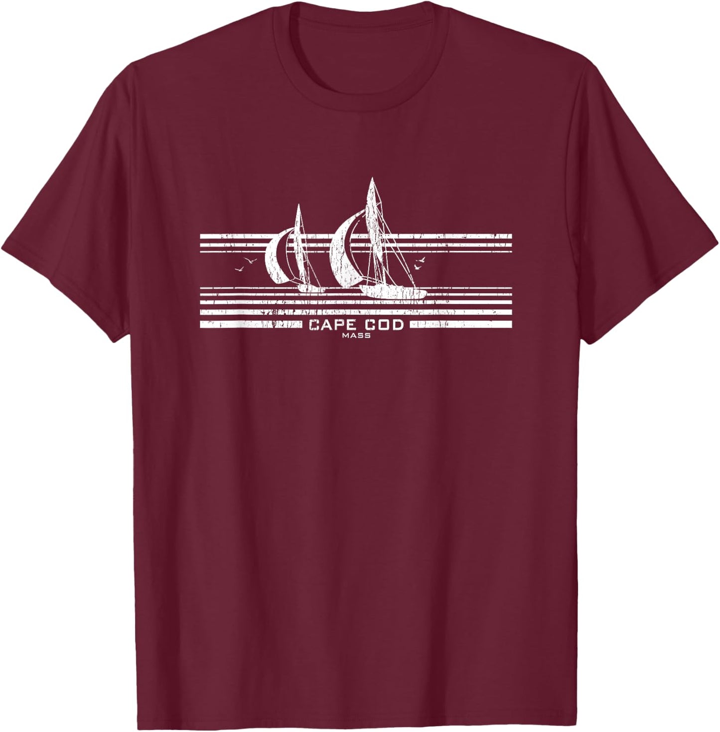 Cape Cod MA Sailboat Vintage 70s T-Shirt - T-Shirt | Maroon