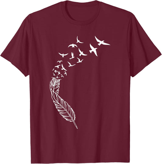 Feather Flying Birds Cool Street Style Positivity Casual T-Shirt - T-Shirt | Maroon