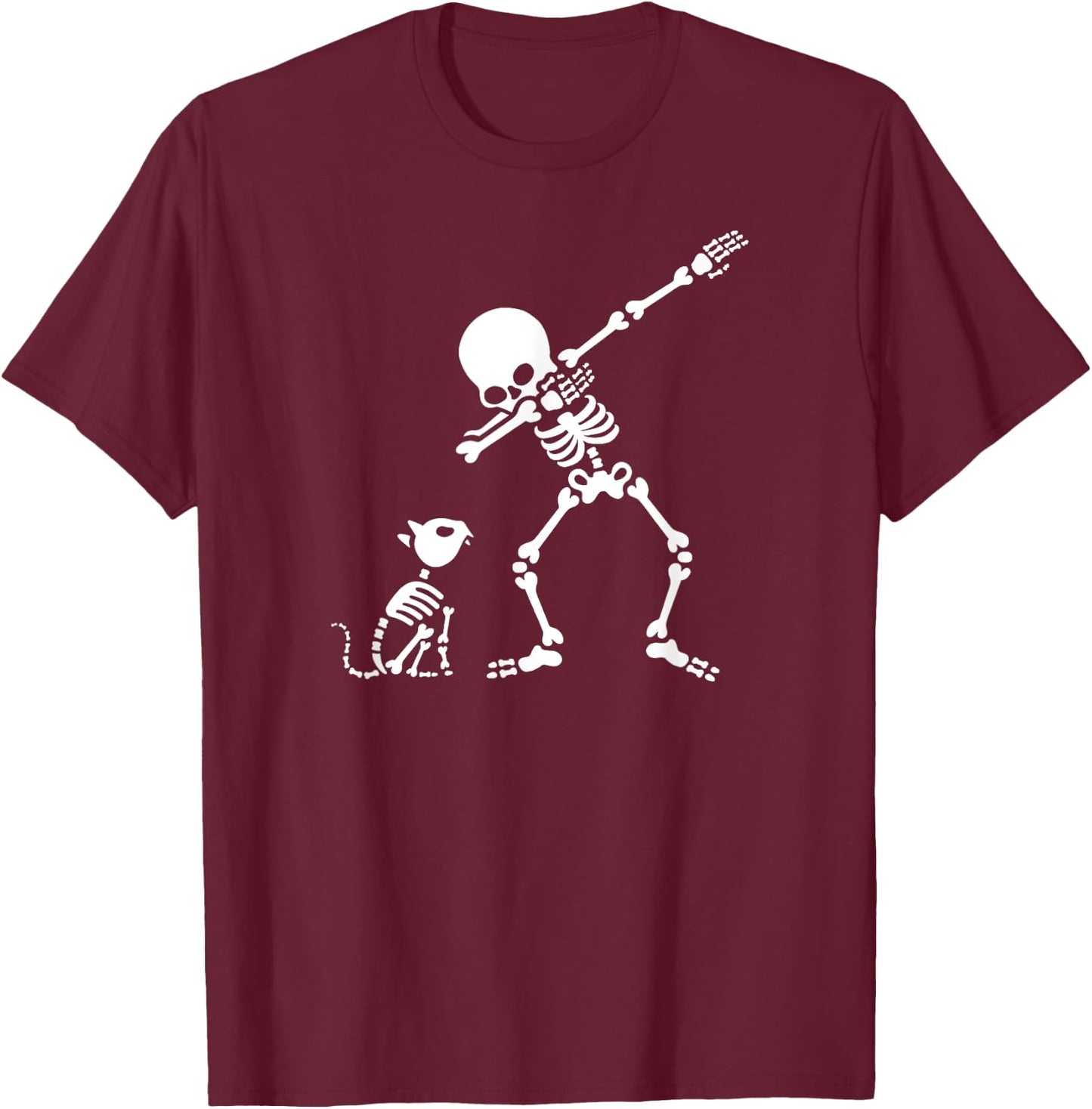 Dab dabbing pet cat skeleton bones skull Halloween T-Shirt - T-Shirt | Maroon