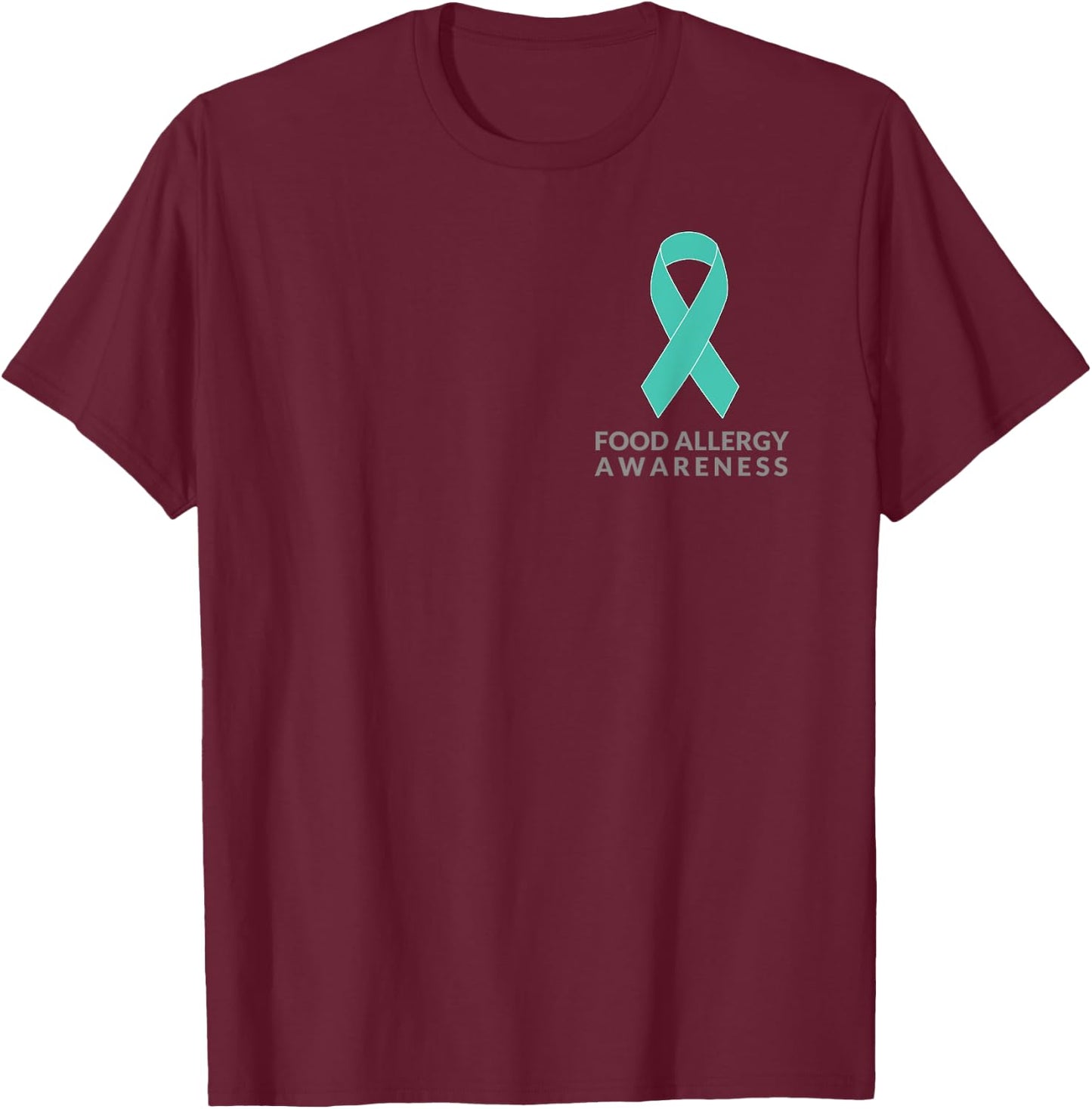 Teal Ribbon Minimalist Shirt Food Allergy Awareness T-Shirt - T-Shirt | Maroon