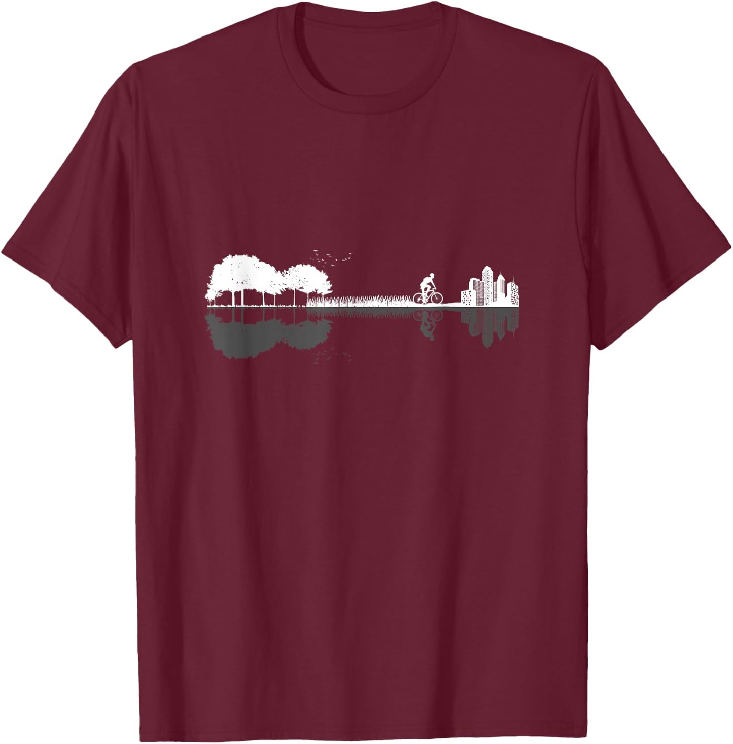 Bicycle Rider Guitar Silhouette Gift T-Shirt - T-Shirt | Maroon