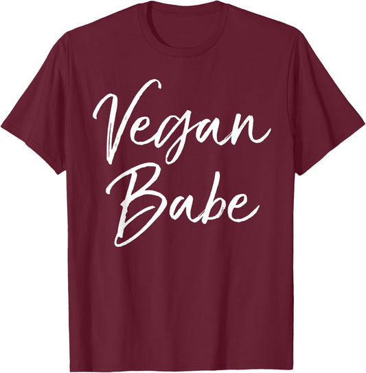 Vegan Babe Shirt Girl Cute Calligraphy Vegan Shirt T-Shirt - T-Shirt | Maroon
