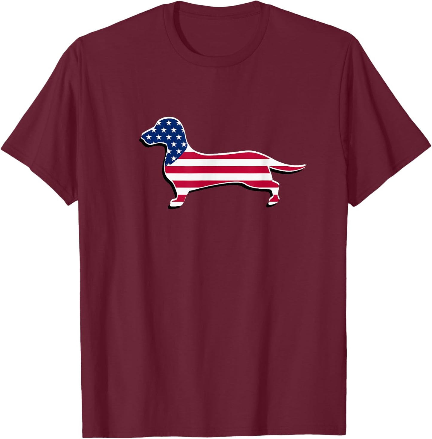 Dachshund Dog - American USA Flag Patriotic 4th Of July T-Shirt - T-Shirt | Maroon
