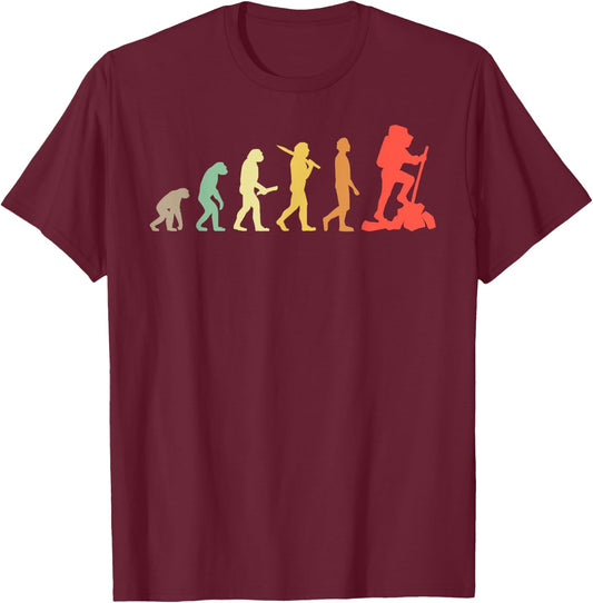 Retro Hiking Evolution Gift Hikers T-Shirt - T-Shirt | Maroon