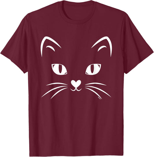 Cat Face, Black Cat, Halloween Costume T-Shirt - T-Shirt | Maroon
