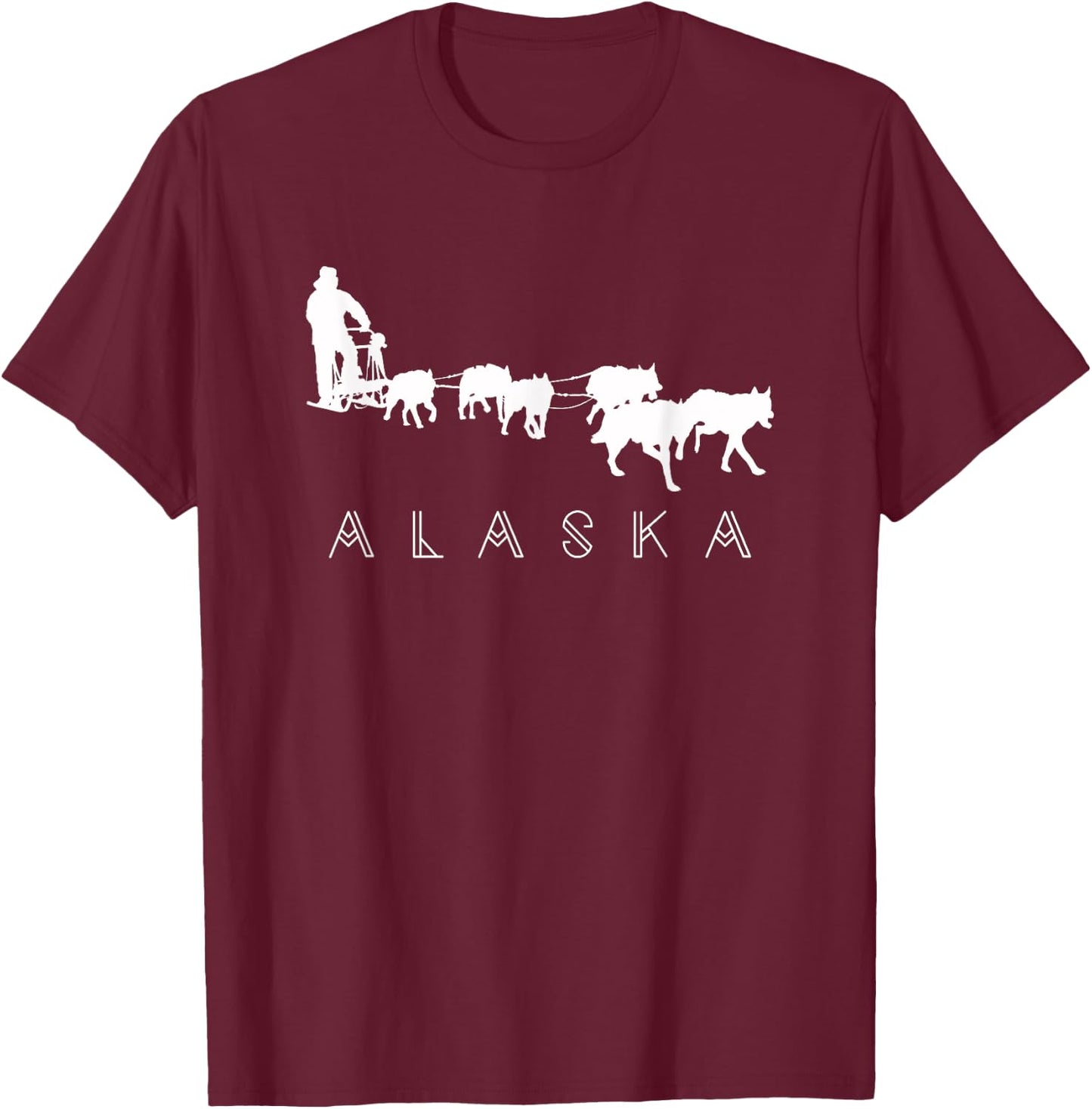 Alaska Sled Dogs Mushing - Sled Dog Team White Silhouette Men Women Girls Kids T-Shirt - T-Shirt | Maroon