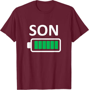 Funny Nerdy Family Son Full Battery Never Tired Geek T-Shirt - T-Shirt | Maroon