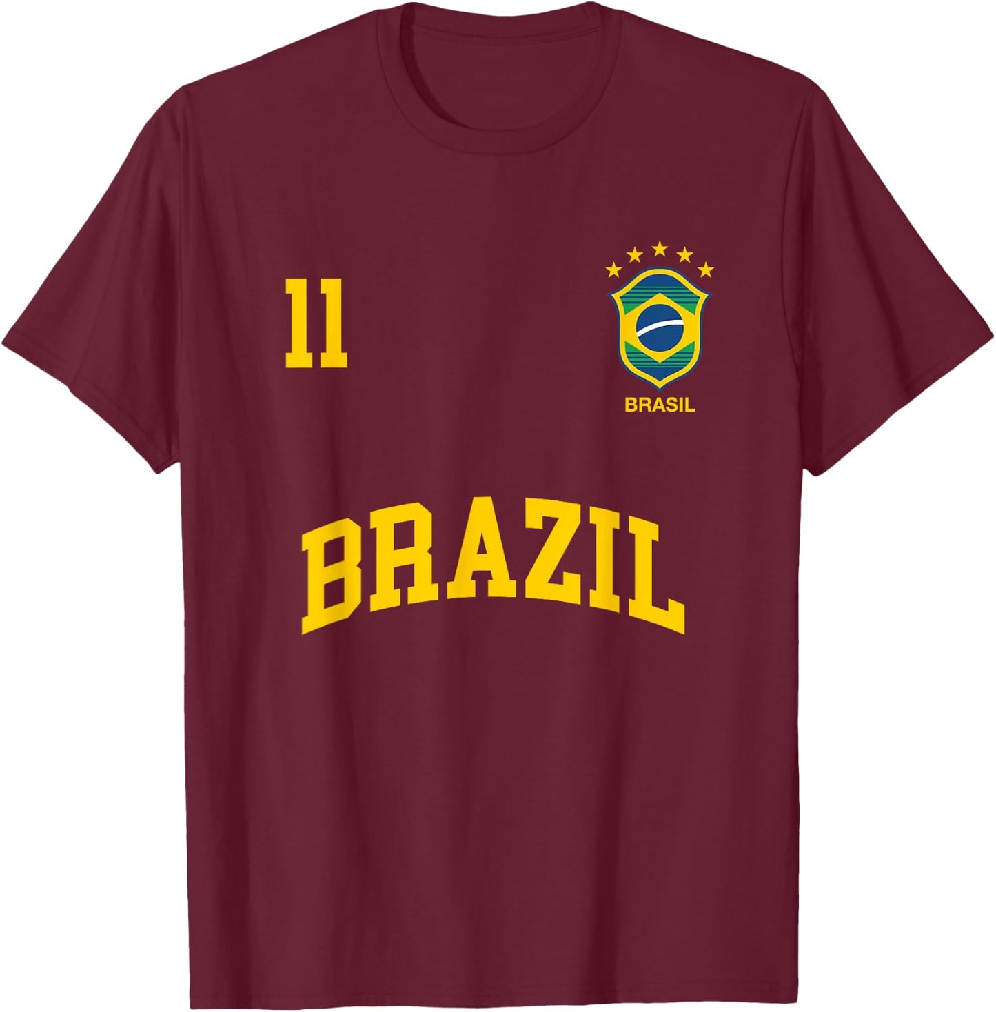 Brazil Number 11 Brazilian Soccer Team Sports Shirt T-Shirt - T-Shirt | Maroon